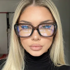 Square anti-blue light glasses for women with stylish metal pin accents on frame