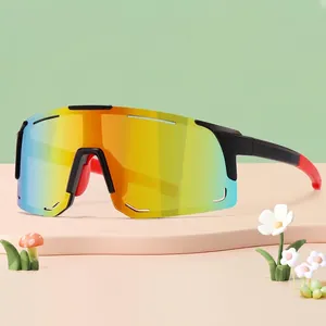 Kids oversized wrap-around cycling sunglasses with colorful mirrored lenses