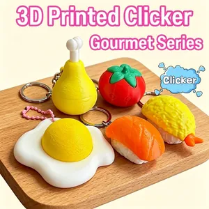 Kreativer 3D-gedruckter Lebensmittel Fidget Klicker Schlüsselanhänger Stressabbau Spielzeug Simuliertes Sushi Hähnchenkeule Tomate Ei