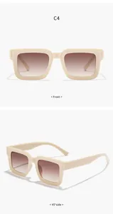 Detailed views of UV400 square frame sunglasses in cream beige with gradient lenses