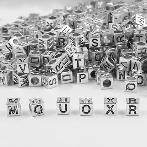 Square Alphabet Letter Alloy Beads 7x7mm Electroplated Silver Tone Spacer Beads For DIY Handmade Necklace Bracelet Jewelry Making Supplies