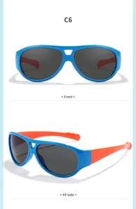 Details der Kinder-Aviator-Sonnenbrille in der Front- und 45-Grad-Seitenansicht.