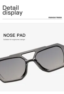 Detailed close-up showing the nose pad area of stylish double beam irregular sunglasses