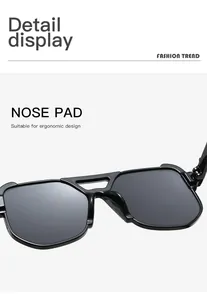 Close-up detail of ergonomic integrated nose pad on black double bridge aviator sunglasses