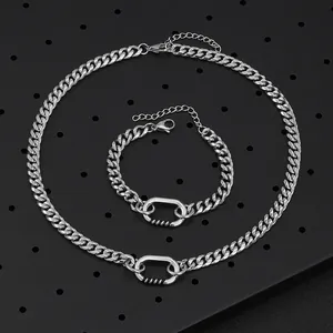 Minimalistische roestvrijstalen ketting- en armbandset voor heren in hiphop-stijl