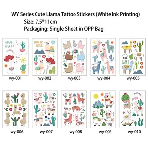 10 Sheets Cute Llama Temporary Tattoos for Kids with Cactus Designs 7.5x11cm Single OPP Pack