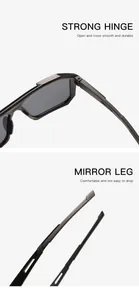 Vista detallada de la bisagra resistente y las patillas cómodas de las gafas de sol