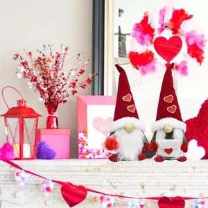 Festive set of two Mother's Day gnome plush dolls featuring rose and heart envelope