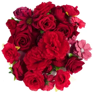 Lush bulk red artificial silk flower heads for DIY wedding crafts, headpieces, and home decor.
