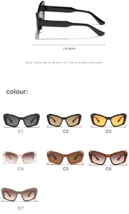Guía de tallas detallada y opciones de color para gafas de sol ojo de gato.
