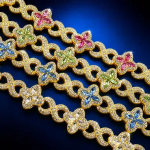 Iced Out Infinity Link Four Leaf Clover Pendant Necklace For Men Women Hip Hop Miami Cuban Chain Zinc Alloy Rhinestone Jewelry