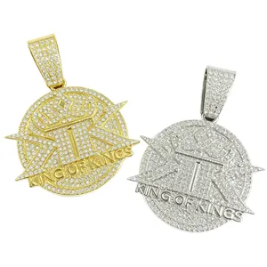 Luxurious hip-hop iced-out King of Kings letter T pendant in gold and silver finishes
