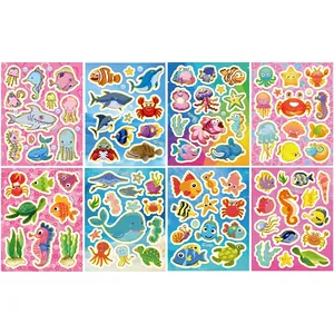 8 sheets of cute cartoon sea animal stickers for children's DIY scrapbooking and school rewards