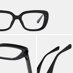 Women's square black glasses with anti-blue light lenses and decorative rivets