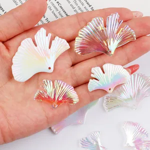 Iridescent UV Acrylic Ginkgo Maple Leaf Charms For DIY Jewelry Making Phone Case Patch Handbag Pendant Accessories