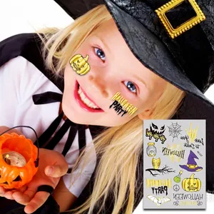 Metallic gold Halloween temporary tattoos for kids with pumpkin and ghost designs
