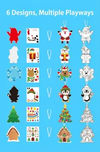 Detailed view of DIY Christmas ornament sticker set featuring 6 festive holiday designs