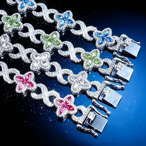 Luxury infinity link necklaces featuring colorful crystal four-leaf clover motifs