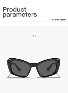 Gafas de sol ojo de gato negras de gran tamaño con montura gruesa brillante y lentes oscuras