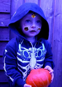 Cute Halloween temporary tattoo stickers for kids featuring pumpkin and spider motifs
