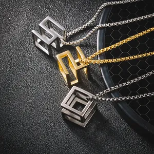 Collar con Colgante de Cubo de Rubik de Acero de Titanio Vintage Símbolos Románticos 520 1314 Joyería Minimalista Hip Hop para Parejas Hombres Mujeres