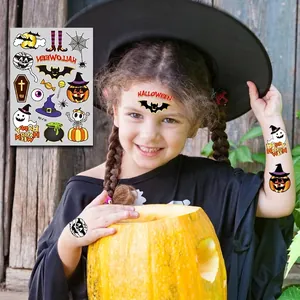 Waterproof Halloween temporary tattoos for kids featuring cartoon ghost and pumpkin designs