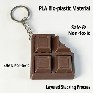 Dettaglio del portachiavi a forma di cioccolato stampato in 3D con texture PLA