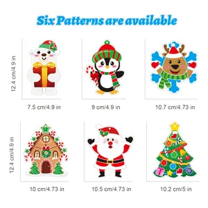 Six different Christmas sticker patterns with height and width measurements in cm and in