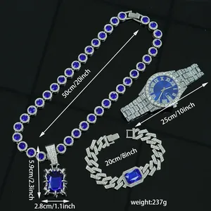 Detailansicht Herrenschmuckset mit blauen Edelsteinen und Maßen