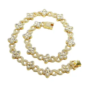 Luxury gold iced out clover and infinity link chain necklace for unisex hip hop style