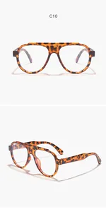 Front and side views of oversized tortoiseshell glasses with retro aviator style