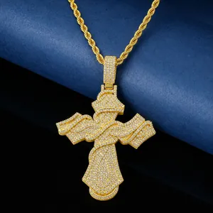 Hip Hop Iced Out Dornen Kreuz Anhänger Halskette Kupfer Eingelegt Zirkonia Mit Edelstahl Seilkette Streetwear Schmuck Für Herren