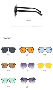 Large frame double bridge aviator sunglasses color options guide and side dimension 15.1cm