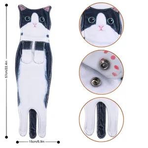 Detailed dimensions and close-up views of the cute cat-shaped hanging hand towel
