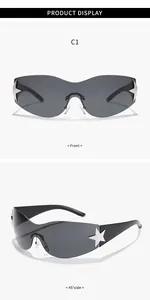 Vistas frontal y lateral de 45 grados de gafas de sol de pantalla grises con estrellas