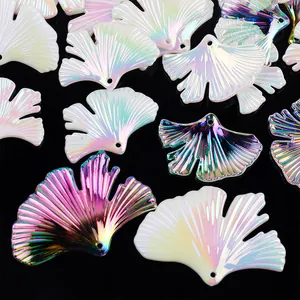 Iridescent ginkgo leaf charms for DIY phone cases, jewelry making and handmade crafts accessories