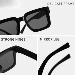 Stylish black square sunglasses with UV protection, featuring strong hinges and durable frame.