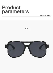 Front view of black oversized aviator sunglasses with punk double bridge design