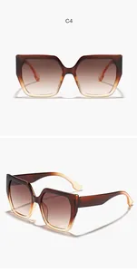 Detailed front and side views of brown gradient oversized square cat-eye sunglasses