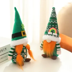 Handmade St. Patrick's Day gnome plush dolls with green hats and bright orange beards
