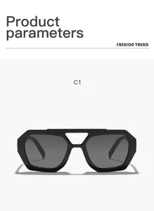Front view of retro black irregular double-bridge sunglasses with bohemian style details
