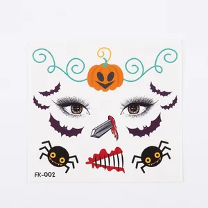 Pegatinas de tatuajes faciales de Halloween creativas con diseños de calabaza y murciélago
