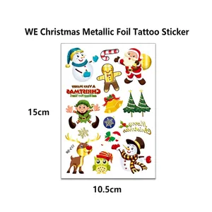 Christmas gold foil temporary tattoo sheet with Santa, snowman and reindeer designs
