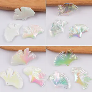 Iridescent AB color ginkgo leaf shaped charms with holes for DIY jewelry making and craft projects