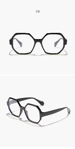 Detailed front and side views of stylish black polygonal anti-blue light glasses frames