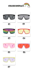 Overview showing seven vibrant color variants for kids sport shield sunglasses
