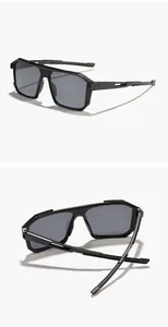 Vista de dos ángulos de gafas de sol deportivas rectangulares negro mate para ciclismo