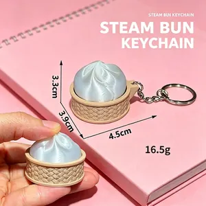 Detail des 3D-gedruckten Dampfbrötchen-Clicker-Schlüsselanhängers mit Gewichtsangaben