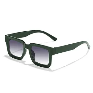 Stylish dark green square frame sunglasses with gradient lenses for UV protection