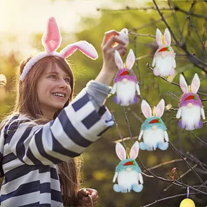 Set of colorful Easter gnome plush bunny hanging decorations for spring garden